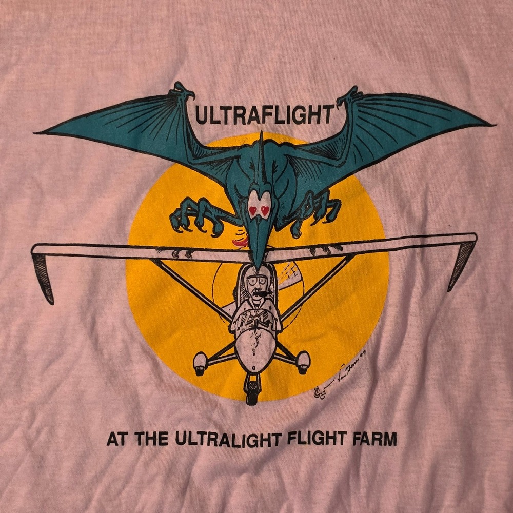 Vtg 1989 Screen Stars Ultraflight Flight Farm Pink Graphic T-Shirt Large Retro - Picture 2 of 8